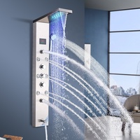 Colonne de douche murale en acier inoxydable brossé avec jets de massage et LED pour hôtel, économiseur d'eau
