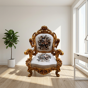 Royal Traditional Convertible Set Single Seater <b>Sofa</b> Hand-Carved Solid Wood Frame Premium Upholstered <b>Foam</b> Cushion Accent Chair - Product Image 3