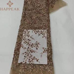 Happeak Hot Bán hoa thêu vải tuyn sequin ren lưới vải cho váy cưới - Product Image 1