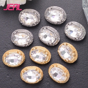 Tinh Tế Kẽm Hợp Kim Kim Loại Nút Pha Lê Inlay Phong Cách Cổ Điển Mô Hình Hình Bầu Dục 18Mm Khắc Cạnh Cho Denim May Mặc - Product Image 1