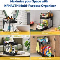 Étagère de Rangement en Plastique à 2 Niveaux pour Cuisine et Salle de Bain, Organisateur Sous Évier avec Panier
