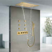Ensemble de pomme de douche de plafond à quatre fonctions, finition or brossé, grande taille, barre coulissante thermostatique, certifié CE