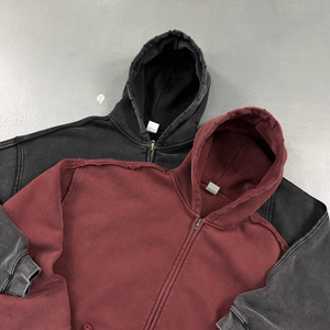 เสื้อฮู้ดดี้ทรงโอเวอร์ไซส์ ผ้าฝ้าย 100% สไตล์วินเทจ ขอบดิบย้อมสีแบบย้อมเสื้อผ้า ลุคเรโทร ซิปคู่ กันลม รุ่น Autumn - Product Image 2