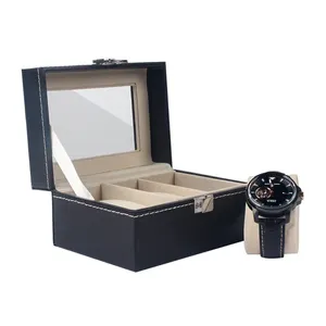 Factory Price 3 Slots Pu Leather Watch Box Fashion Portable Lockable Watch Jewelry Holder With Window