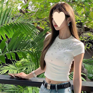 <span class=keywords><strong>เสื้อ</strong></span>ยืดแขนสั้นประดับเพชรสำหรับ<span class=keywords><strong>ผู้หญิง</strong></span>สไตล์ใหม่รับซัมเมอร์ ดีไซน์โดดเด่น คอปกแบบปกติ ทรงเข้ารูปอเนกประสงค์ - Product Image 1