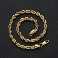 Usine vente chaude PVD 18K or argent métal couleur placage Hip Hop 8mm largeur acier inoxydable corde ronde chaîne collier