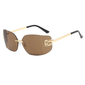 Lunettes de soleil rectangulaires classiques sans monture, fines, haut de gamme, UV400, nouvelle collection 2026, style rétro, tendance Internet, pour femme, Millenium Spice Girls, orange - Product Image 1