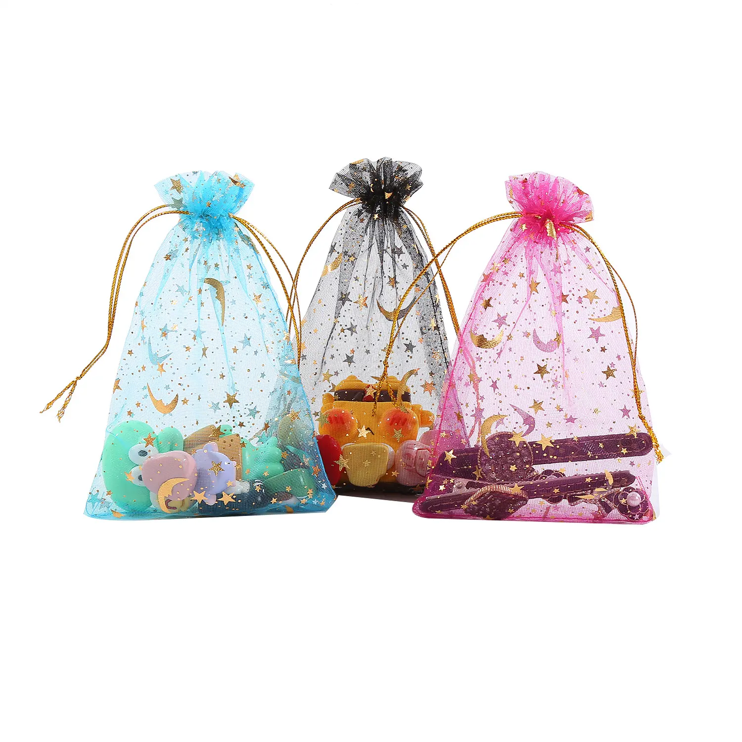 Hot gold moon stars organza bag stock wholesale wedding gift candy bag small cosmetic bag