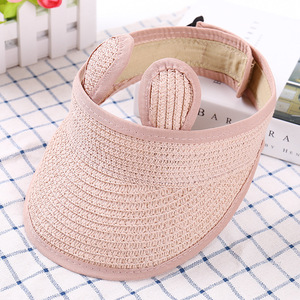 Chapeau de soleil pour bébé <span class=keywords><strong>en</strong></span> paille de <span class=keywords><strong>papier</strong></span> avec visière pour enfants, filles et garçons, avec de jolies oreilles de <span class=keywords><strong>lapin</strong></span> - Product Image 4
