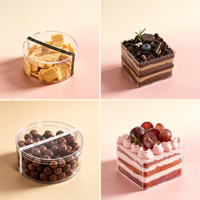 Boîte à dessert en plastique PS transparent sur mesure en gros, emballage scellé recyclable pour tiramisu, biscuits, bonbons
