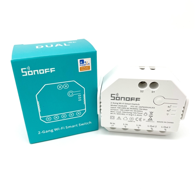 On Stock Sonoff DUALR3 DUAL R3 2 Gang Wifi Smart Switch Module Works with Three Working Mode Power Metering for Smart Home