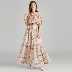2021 Apparel Stocklot Sexy Off-The-Shoulder Evening-Neck <strong>Tulip</strong> Print Elastic High-Waisted Big Hem Appointment <strong>Dress</strong> - Product Image 5