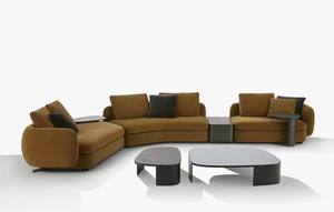 Juego de Sofás Seccionales Reclinables y Suaves Para Sala de Estar con Diseño Moderno en Forma de L de Cuero y Tela con Mesa Auxiliar - Product Image 3