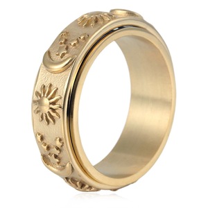 yunnique Men's <b>Titanium</b> Steel Rotating Sun Moon <b>Ring</b> Gold Color Geometric Design Gift Jewelry - Product Image 1