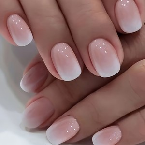 24 pièces/ensemble, faux ongles courts carrés en ABS, pointes françaises roses et blanches, mignons, pour femmes, mariée, à presser, fournitures pour ongles - Product Image 1