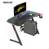 BEISIJIE, recién llegado, mesa de ordenador, escritorio de juegos en forma de Z con luces Led RGB, mesas de juego