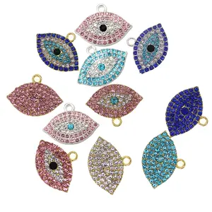 Gold/Silver Plated Crystal Evil Eye Baby Pin Charms Religious Pink Blue Rhinestone Muslim Islam Pendant Charms for Kids