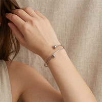 Brazalete Abierto de Doble Capa con Extremo de Bola, Chapado en PVD, de Acero Inoxidable, Minimalista, Impermeable e Hipoalergénico