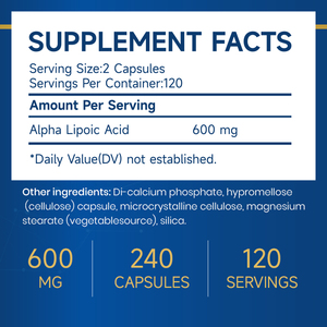 Cápsulas de Ácido Alfa Lipoico 600mg - Producción de Energía y Apoyo a la Salud - Fórmula OEM, Marca Privada Disponible - 60/120 Cápsulas Vegetales - Product Image 3