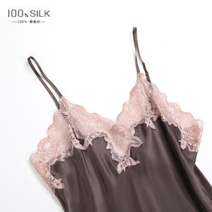 Camicia da notte corta da donna in pizzo di seta di gelso abito da notte Sexy - Product Image 2