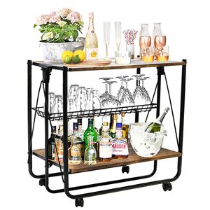 Cross-border <b>foldable</b> handcart, portable solid wood storage rack, catering kitchen folding <b>cart</b>, home handcart - Product Image 5