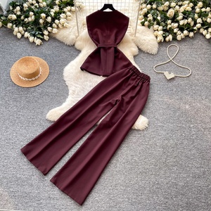 Fashion Design Style Flower Patchwork Tank <b>Top</b> + High-waist Slimming Wide-leg Pants Summer Set - Product Image 5