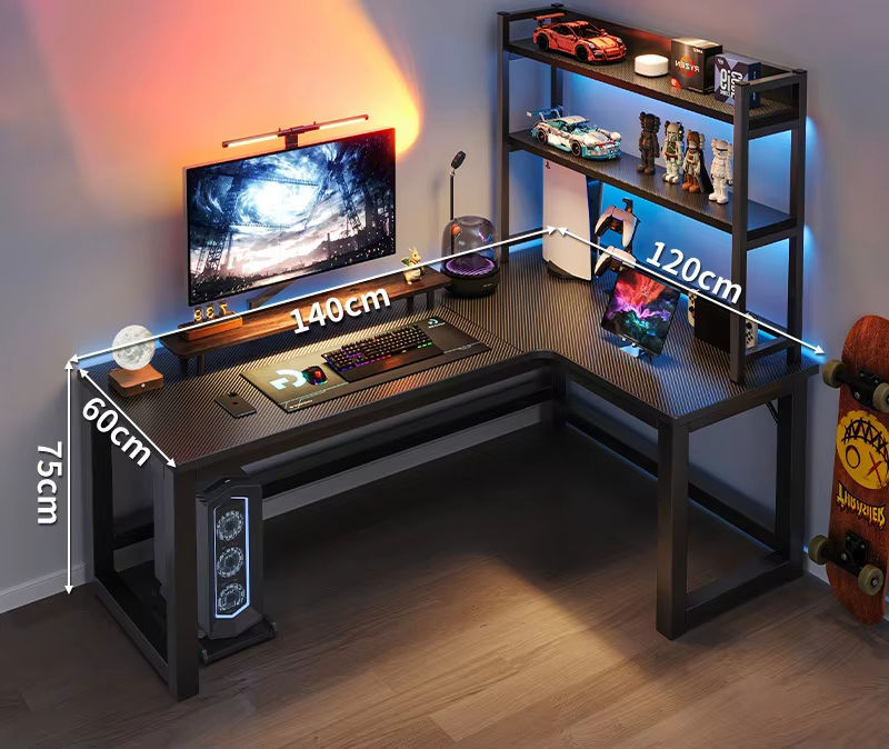 ORANGLES L-Shaped Gaming Desk with PC Storage Shelf | Carbon Fiber / Black Walnut Texture, Optional Accessories, Corner Computer Table for Gamers (Kuwait) - elegant presentation - exhibiting components - Image 6 of 6 | ideal for home | Discount on L-Shaped Gaming Desk with PC Storage Shelf | Carbon Fiber / Black Walnut Texture, Optional Accessories, Corner Computer Table for Gamers (Kuwait) Virginia | Free Shipping ORANGLES