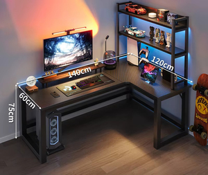 L Shaped <strong>Gaming</strong> Desk <strong>Gaming</strong> <strong>Table</strong> with Pc Storage Shelf Carbon Fiber Texture Black Walnut Optional <strong>Gaming</strong> Desk Accessories - Product Image 6
