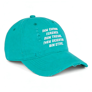 Casquette de baseball délavée bleu sarcelle à 6 panneaux avec texte brodé – Chapeau de soleil léger en coton lavé pour les sports de plein air - Product Image 3