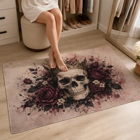 Halloween Krönenförmiger Totenkopf-Rosen-Teppich aus Kunstvelours für das Wohnzimmer