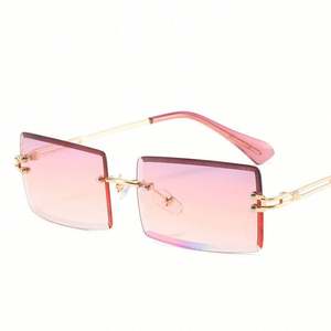 Vente en gros de lunettes de soleil carrées sans monture personnalisées pour hommes, lunettes de soleil rectangulaires dégradées pour femmes - Product Image 2