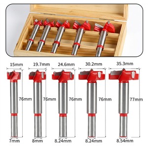 Juego de 5 brocas Forstner rojas de 15mm-35mm de profundidad, profesionales para taladrar orificios de bisagras de puertas de armario, rectas, en caja de madera - Product Image 5