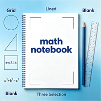 Cahier de mathématiques minimaliste à spirale, pages intérieures mixtes lignées et vierges, pour collège et lycée