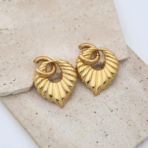 Gold Leaf Shape Huggie Earrings Zinc Alloy Geometric Design Party Jewelry DG-ED00184 - Product Image 4