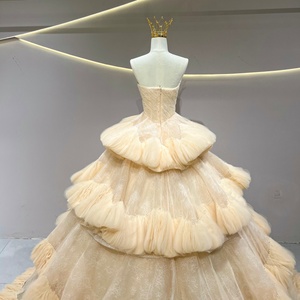 JFH53 Chic Boat Neck <b>Ruffle</b> Golden Evening Ball Gown <b>Dresses</b> For Party - Product Image 4