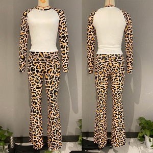 Women's Casual Raglan Contrast Color Long Sleeve Skinny Knitting T-Shirt <strong>Leopard</strong> <strong>Print</strong> Yoga Pants Headband <strong>Outfit</strong> 3 Piece Tight - Product Image 4