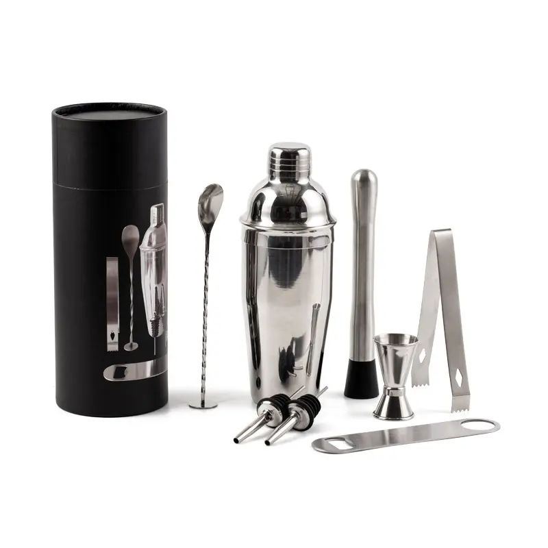 Custom Bar Tool Gift Box Stainless Steel Professional Mixology Cocktail Bartender Kit Barware Shaker Set