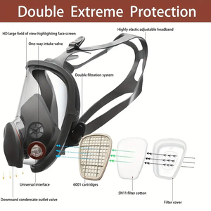 Masque respiratoire complet en silicone pour protection intégrale du visage, anti-poussière et anti-gaz, idéal pour les travaux de pulvérisation de pesticides, le soudage et la peinture au pistolet. - Product Image 4