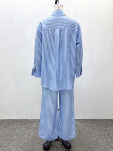 Women's Striped 2 Piece Set - Long Sleeve Button <b>Down</b> Shirt & Wide Leg <b>Pants</b> Fashion - Product Image 6