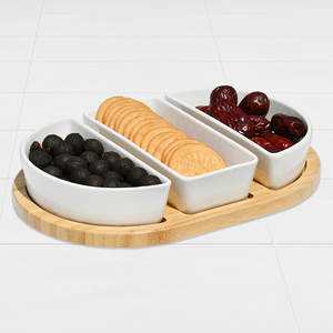 Assiette de service en bambou naturel artisanal de luxe en gros Bols en céramique Rainure antidérapante pour Dessert Noix Fruits - Product Image 4
