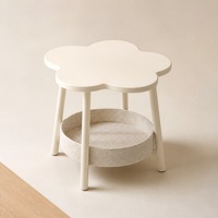 Table de chevet mobile style crème en forme de fleur avec deux niveaux de rangement pour chambre, salon et maison
