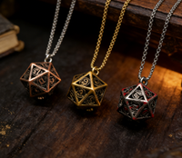Collier de dés D20 vintage en métal, pendentif polyédrique de qualité supérieure, finition antique, bijoux RPG de table en gros pour les joueurs de D&D