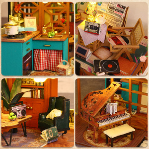 Kit DIY de villa duplex moderne avec coin lecture, mini-maison de poupée en bois 3D à assembler soi-même, scène de lecture moderne, décoration d'intérieur, cadeau artisanal - Product Image 2