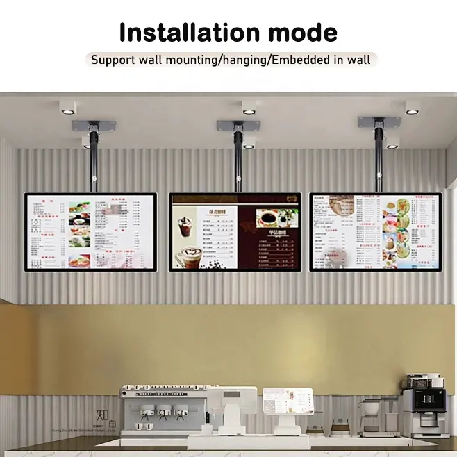 レストランのコーヒーショップのための壁掛けHDスクリーン液晶広告ディスプレイをぶら下げ
