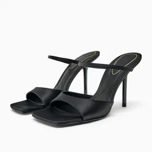 2023 summer new women's shoes Plum black satin fabric cheap ladies high heel sandales