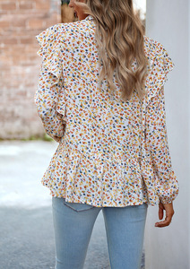 Loveda Offre Spéciale décontracté imprimé hauts col montant chemise à ourlet floral femmes élégantes en mousseline de soie <span class=keywords><strong>Blouses</strong></span> pour l'été - Product Image 4