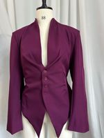 Blazer sans col pour femme, manches longues, coupe sculptée, ourlet asymétrique, boutonnage frontal, style professionnel décontracté, vente en gros