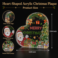 Plaque de Noël personnalisée en acrylique transparent épais en forme de cœur, décor de table mignon avec Père Noël, bloc de Noël en acrylique en forme de cœur