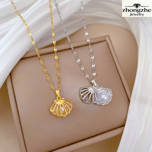 Collier en acier inoxydable plaqué or 18 carats avec pendentif en cuivre et <span class=keywords><strong>perle</strong></span> creuse, hypoallergénique, par Zhongzhe Fashion - Product Image 1