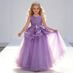 Robe de demoiselle d'honneur rose, robe de bal, col rond, jupe tutu pour enfants, pour fête de mariage, spectacle - Product Image 3
